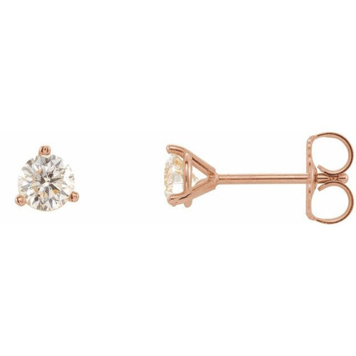 14 Karat Rose Gold 0.33 Carat Diamond 3 Prong Earrings   VS F