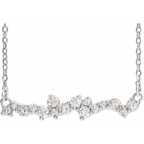 White Diamond Necklace in 14 Karat White Gold 1/3 Carat Diamond Scattered 16" Necklace - VS F+