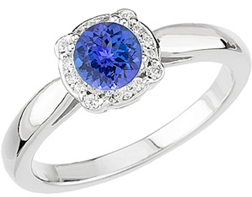 Gem Quality .8Carat 5.8mm Tanzanite Round Cut set in White Gold Diamond Mounting for SALE
