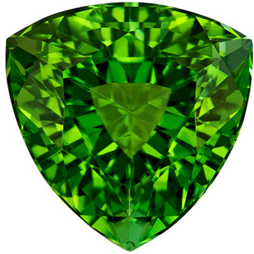 9.1 mm Green Tourmaline Genuine Gemstone in Trillion Cut, Vivid Grass Green, 3.08 carats