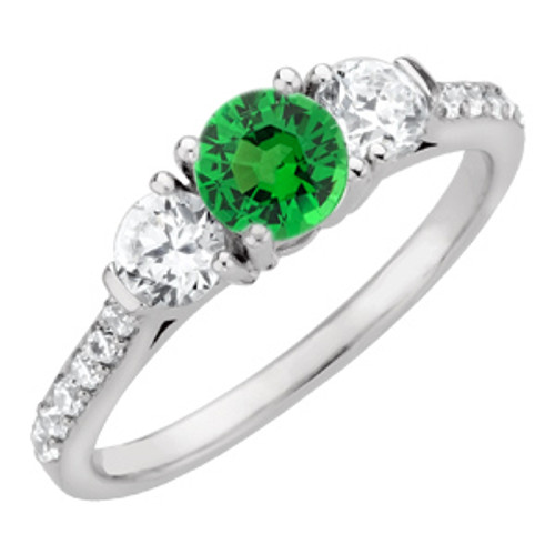 Lovely Round Bright Green 1.00 Carat 6mm Tsavorite Garnet Engagement Ring - Diamond Side Gems
