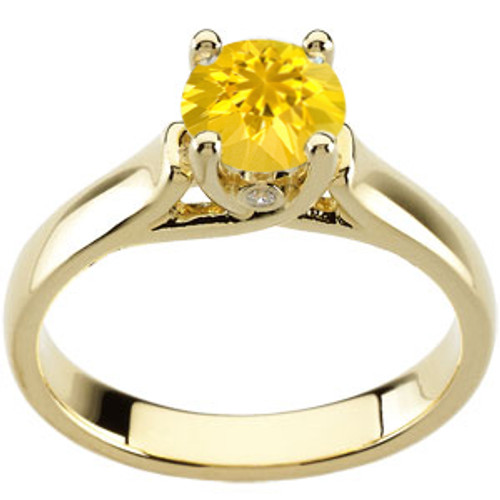 Yellow 1.00 Carat 6mm Sapphire Solitaire Engagement Ring - Bezel Set Diamond Accents