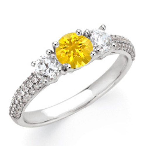 Yellow 1.00 Carat 6mm Sapphire Gemstone Engagement Ring With Diamond Side Gems