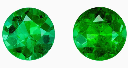 Fine Loose Gems Emerald Gemstone Pair, 0.49 carats, Round Cut, 4.2 mm, with AfricaGems Certificate