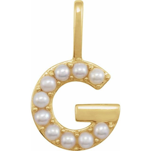 14 Karat Yellow Gold Cultured White Pearl Initial G Charm