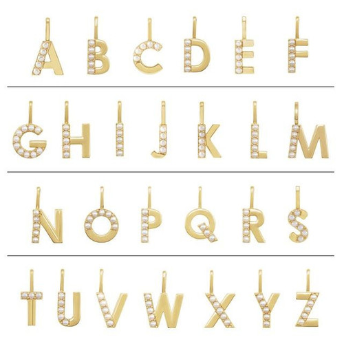14 Karat Yellow Gold Cultured White Pearl Initial R Charm