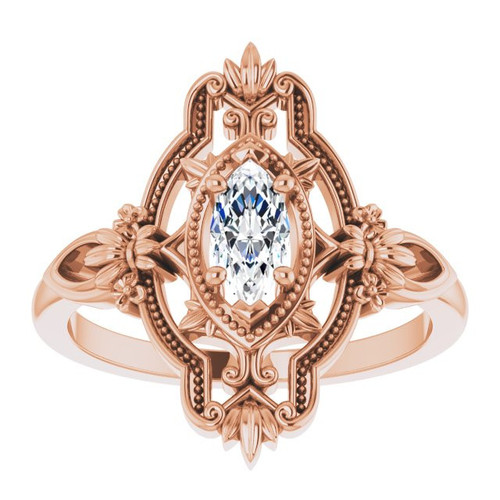Rose Gold 14 Karat  Lab Grown Moissanite Vintage Inspired Ring