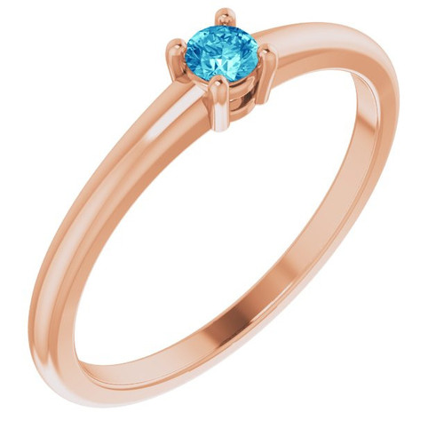 Rose Gold 14 Karat Natural Blue  Zircon Gemstone Ring