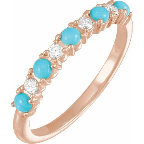 Rose Gold 14 Karat Natural Turquoise and 0.15 Carat Natural Diamond Ring