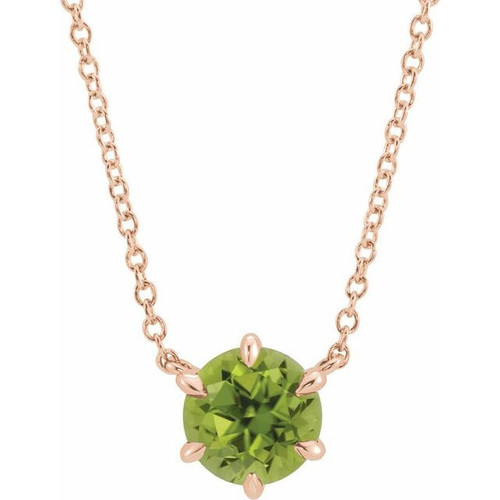 Peridot Gem in 14 Karat Rose Gold Peridot Solitaire 16 inch Necklace .