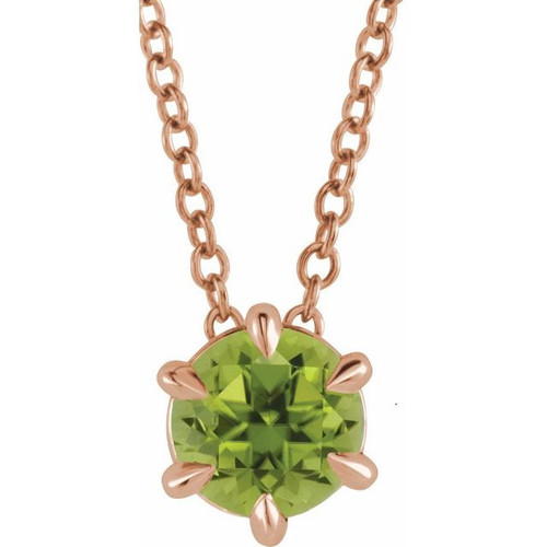 Peridot Gem in 14 Karat Rose Gold Peridot Solitaire 16 inch Necklace.