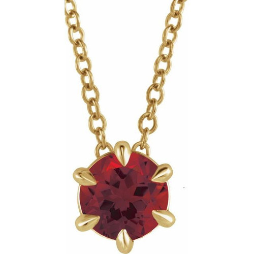 Red Garnet Necklace in 14 Karat Yellow Gold Mozambique Garnet Solitaire 16 inch Necklace.