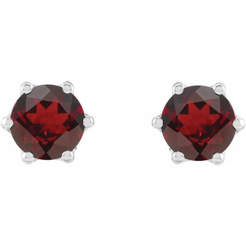 Platinum 5 mm Natural Mozambique Garnet and .03 Carat Natural Diamond Crown Earrings