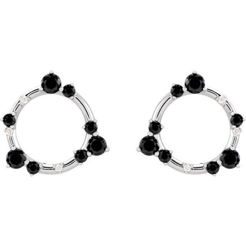 Sterling Silver Natural Onyx and .03 Carat Natural Diamond Circle Earrings