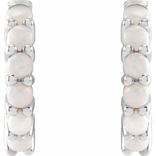 Platinum 12.2 mm Natural White Opal Huggie Hoop Earrings