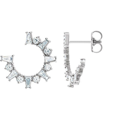 14 Karat White Gold 1 Carat Natural Diamond Front Facing Hoop Earrings