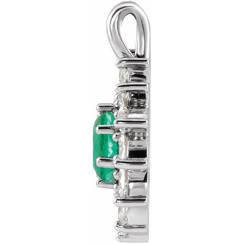 Sterling Silver Lab Grown Emerald and 0.60 carat Diamond Halo Style Pendant
