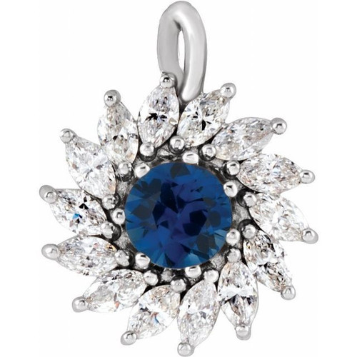 Sterling Silver Blue Sapphire and 0.50 carat Diamond Halo Style Pendant