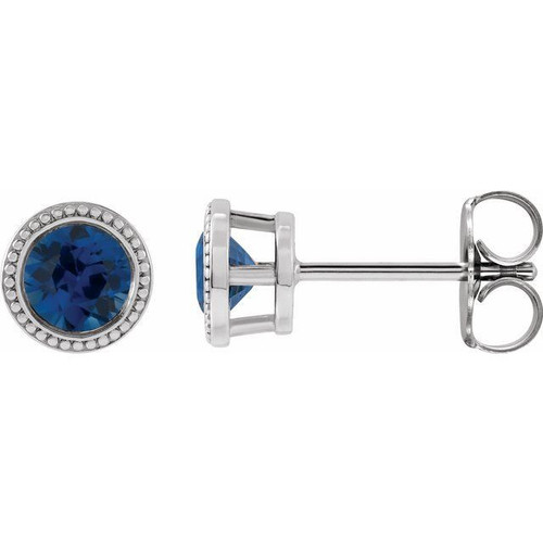 Platinum 4 mm Natural Blue Sapphire Beaded Bezel Set Earrings