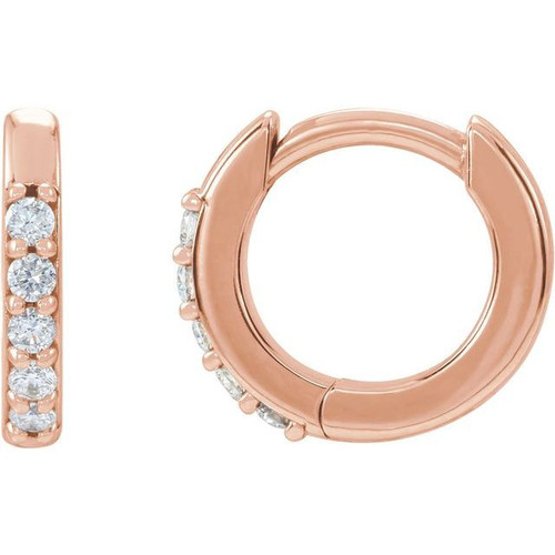 14 Karat Rose Gold .08 Carat Natural Diamond 10 mm Huggie Earrings