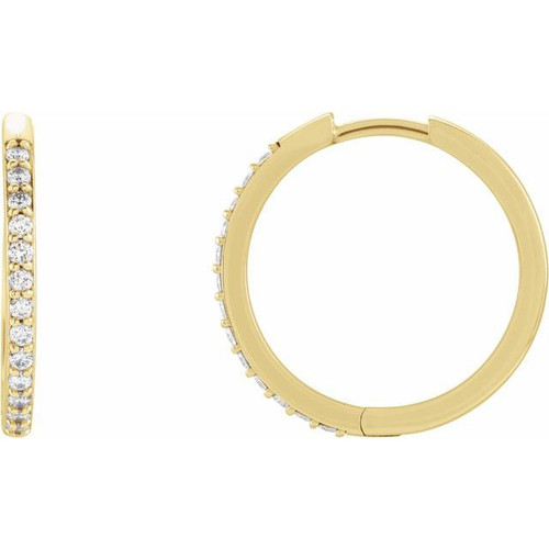 14 Karat Yellow Gold 0.13 Carat Natural Diamond Hinged 18 mm Hoop Single Earring