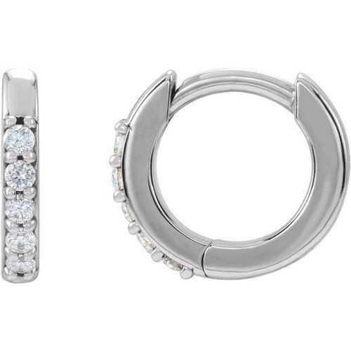 14 Karat White Gold .08 Carat Natural Diamond 10 mm Huggie Earrings