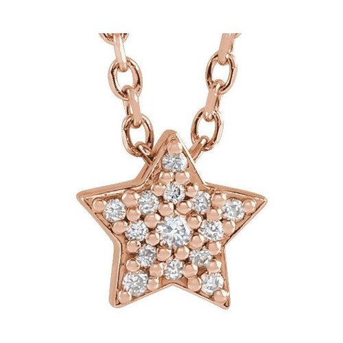 14 Karat Rose Gold .04 Carat Diamond Star 16 inch Necklace