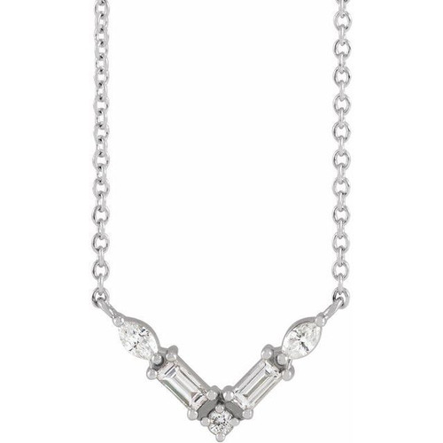 14K White 0.16 Carat Natural Diamond V 16 inch Necklace