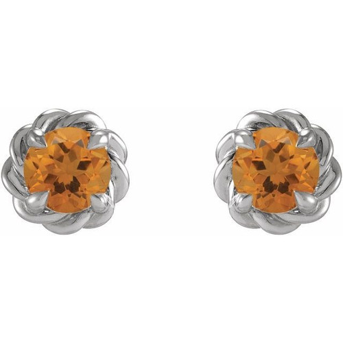 Platinum 5 mm Natural Citrine Claw Prong Rope Earrings