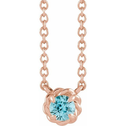 14 Karat Rose Gold 4.5 mm Blue Zircon Claw Prong Rope 18 inch Necklace