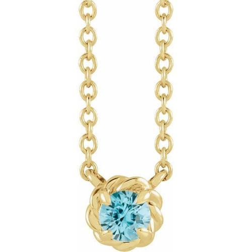 14 Karat Yellow Gold 4 mm Blue Zircon Claw Prong Rope 18 inch Necklace