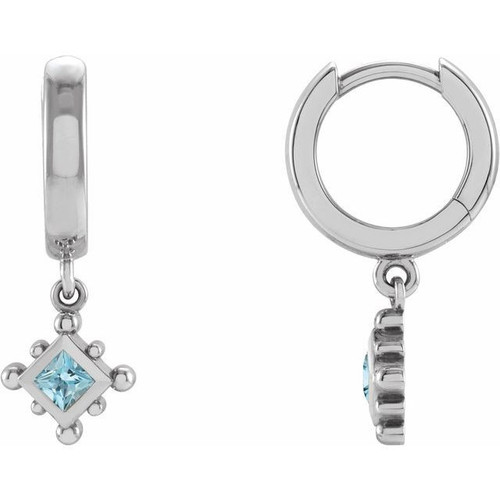 Sterling Silver Natural Aquamarine Beaded Bezel Set Hoop Earrings