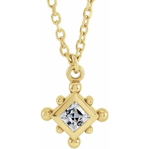 14 Karat Yellow Gold Natural White Sapphire Bezel Set Beaded 16 inch Necklace