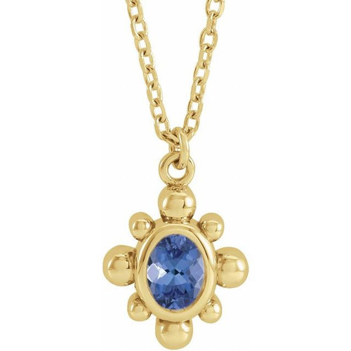 14 Karat Yellow Gold Natural Tanzanite Beaded 16 inch Necklace