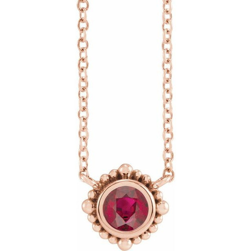 14 Karat Rose Gold 5 mm Ruby Beaded Bezel Set 18 inch Necklace