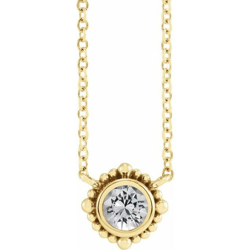 14 Karat Yellow Gold 4 mm Natural White Sapphire Beaded Bezel Set 18 inch Necklace