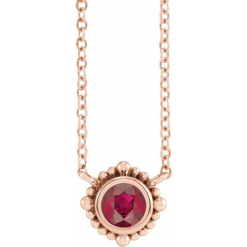 14 Karat Rose Gold 4 mm Ruby Beaded Bezel Set 18 inch Necklace