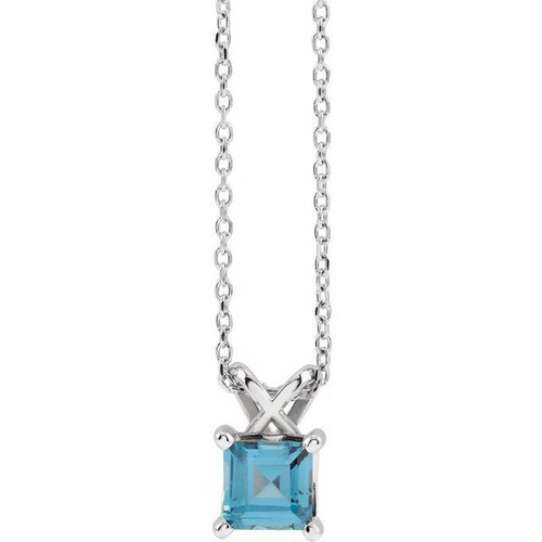 Platinum 3.5x3.5 mm Square Natural London Blue Topaz 16 inch Necklace