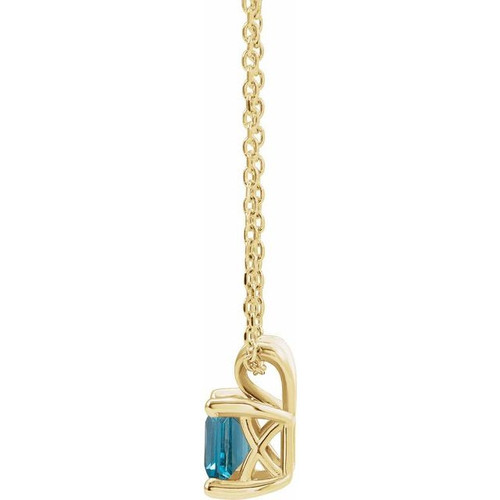 14 Karat Yellow Gold 3.5x3.5 mm Square Natural London Blue Topaz 16 inch Necklace