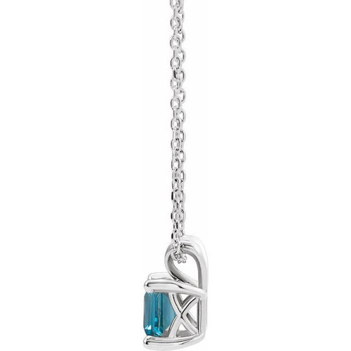 Platinum 4 mm Square Natural London Blue Topaz 16 inch Necklace