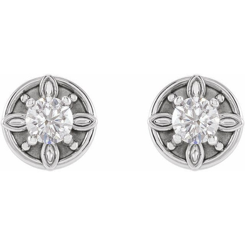 Platinum 0.20 Carat Natural Diamond Floral Inspired Earrings