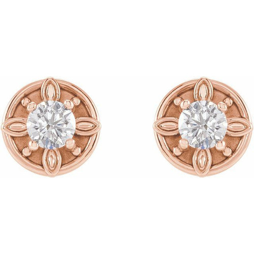 14 Karat Rose Gold 0.20 Carat Natural Diamond Floral Inspired Earrings