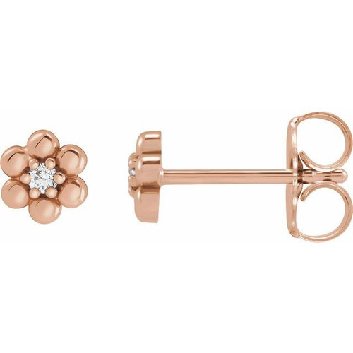 14 Karat Rose Gold .03 Carat Natural Diamond Beaded Daisy Earrings