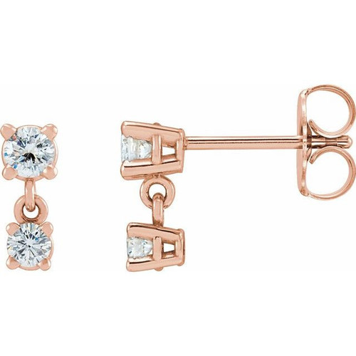 14 Karat Rose Gold 0.33 Carat Natural Diamond  Two Stone Earrings