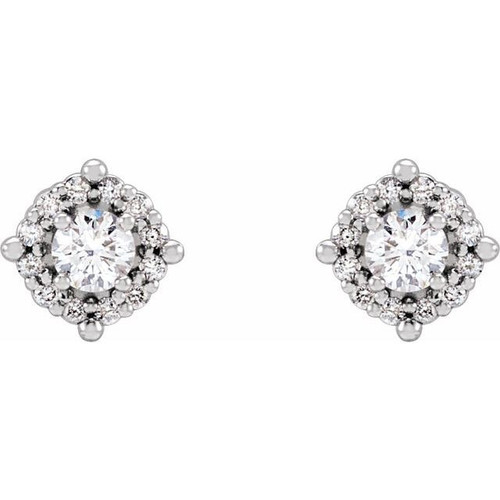 Platinum 0.60 Carat Natural Diamond Halo Style Earrings