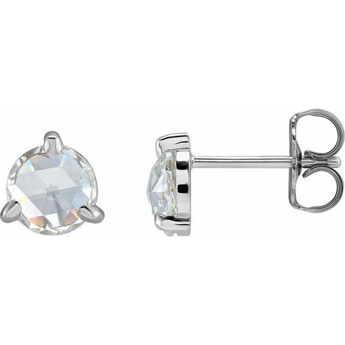 Sterling Silver 1 Carat Rose Cut Natural Diamond 3 Prong Claw Earrings