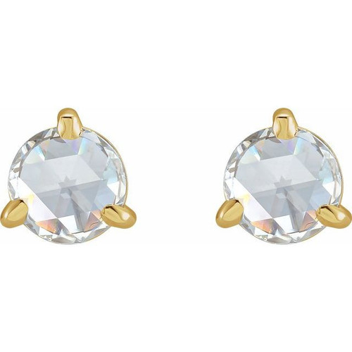 14 Karat Yellow Gold 1 Carat Rose Cut Natural Diamond 3 Prong Claw Earrings