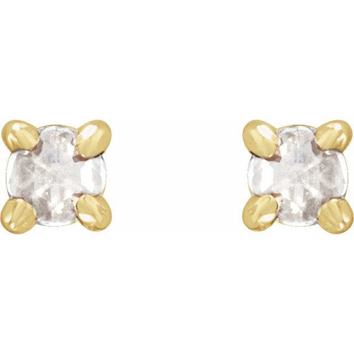 14 Karat Yellow Gold .07 Carat Rose Cut Natural Diamond 4 Prong Claw Earrings