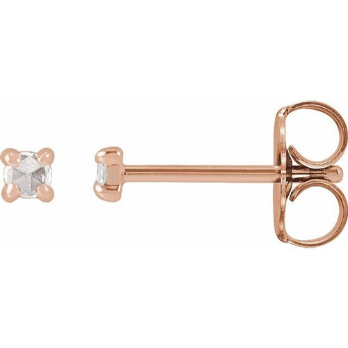 14 Karat Rose Gold .05 Carat Rose Cut Natural Diamond 4 Prong Claw Earrings