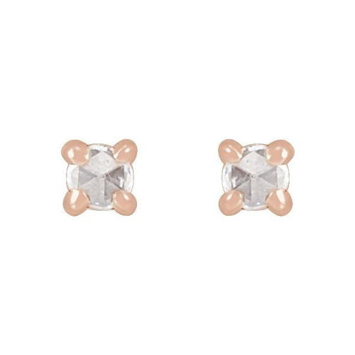 14 Karat Rose Gold .05 Carat Rose Cut Natural Diamond 4 Prong Claw Earrings